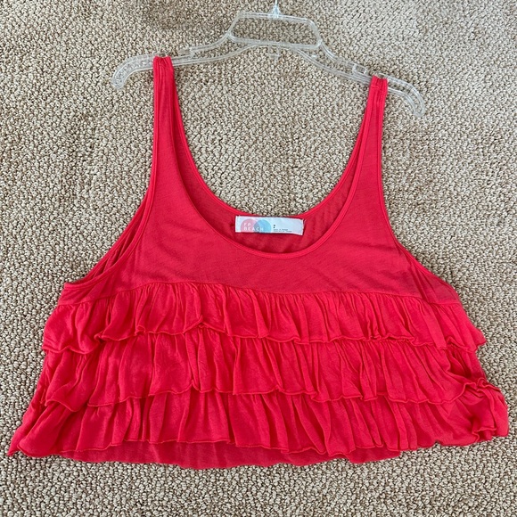 Hot Pink Red Free People Beach S Ruffle Flowy Crop Top - Picture 2 of 6
